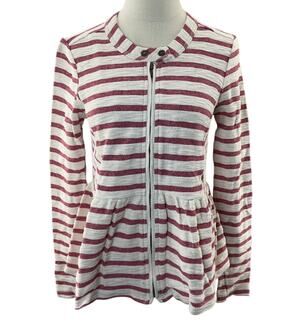 Free People Women’s Small Red White Striped Peplum Zip Up Jacket Top